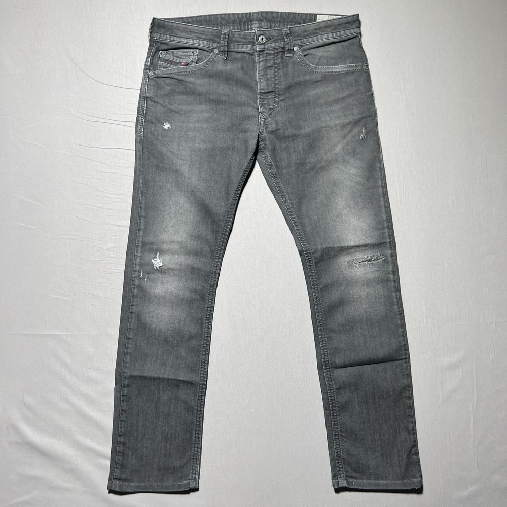Diesel Thavar Jeans Mens 34x28.5 Gray Slim‎ Skinny Stretch Distressed 0830H Wash